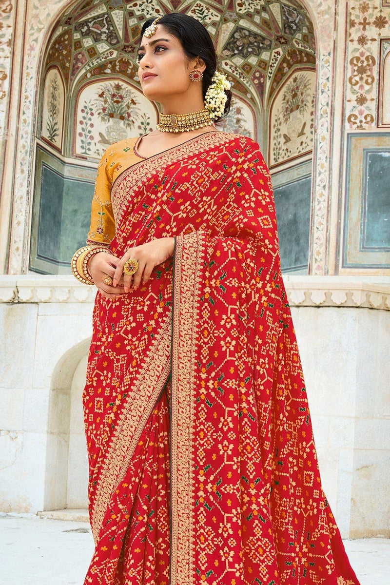 Buy Bright Red Dola Silk Saree online-Karagiri