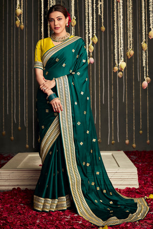 Pista Green Designer Dola Silk Saree With Embroidered Blouse | Kolour