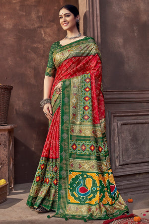 Rufous Red Dola Silk Saree