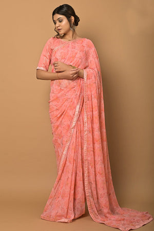 Brick Pink Georgette Saree