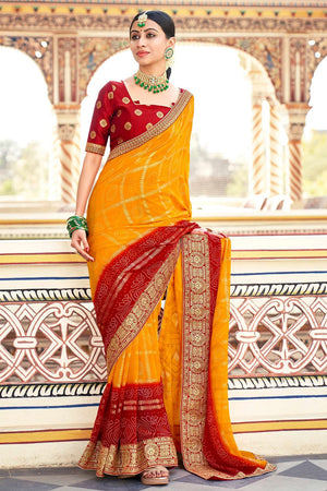 Fire Yellow Georgette Saree