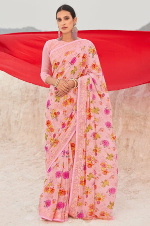 Flamingo Pink Georgette Saree