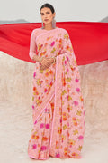 pink georgette saree