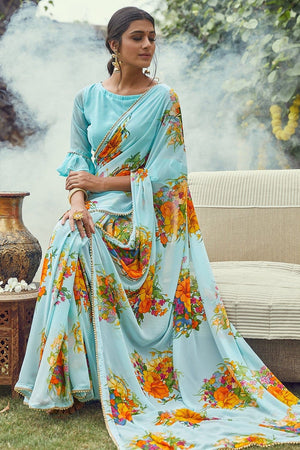 Ice Blue Georgette Saree