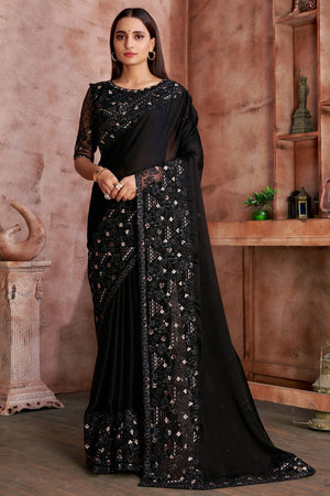 Ink Black Georgette Saree