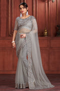 Metal Grey Georgette Saree