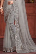 Metal Grey Georgette Saree