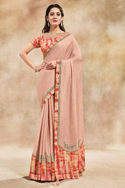 Buy Stunning Peach Plain Georgette Saree with Blouse at Amazon.in