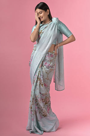 Pearlescent Blue Georgette Saree