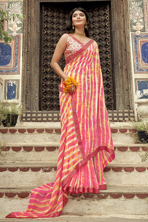 90K660-RO Blush Pink Georgette Chiffon Sari with Silver Zari Border