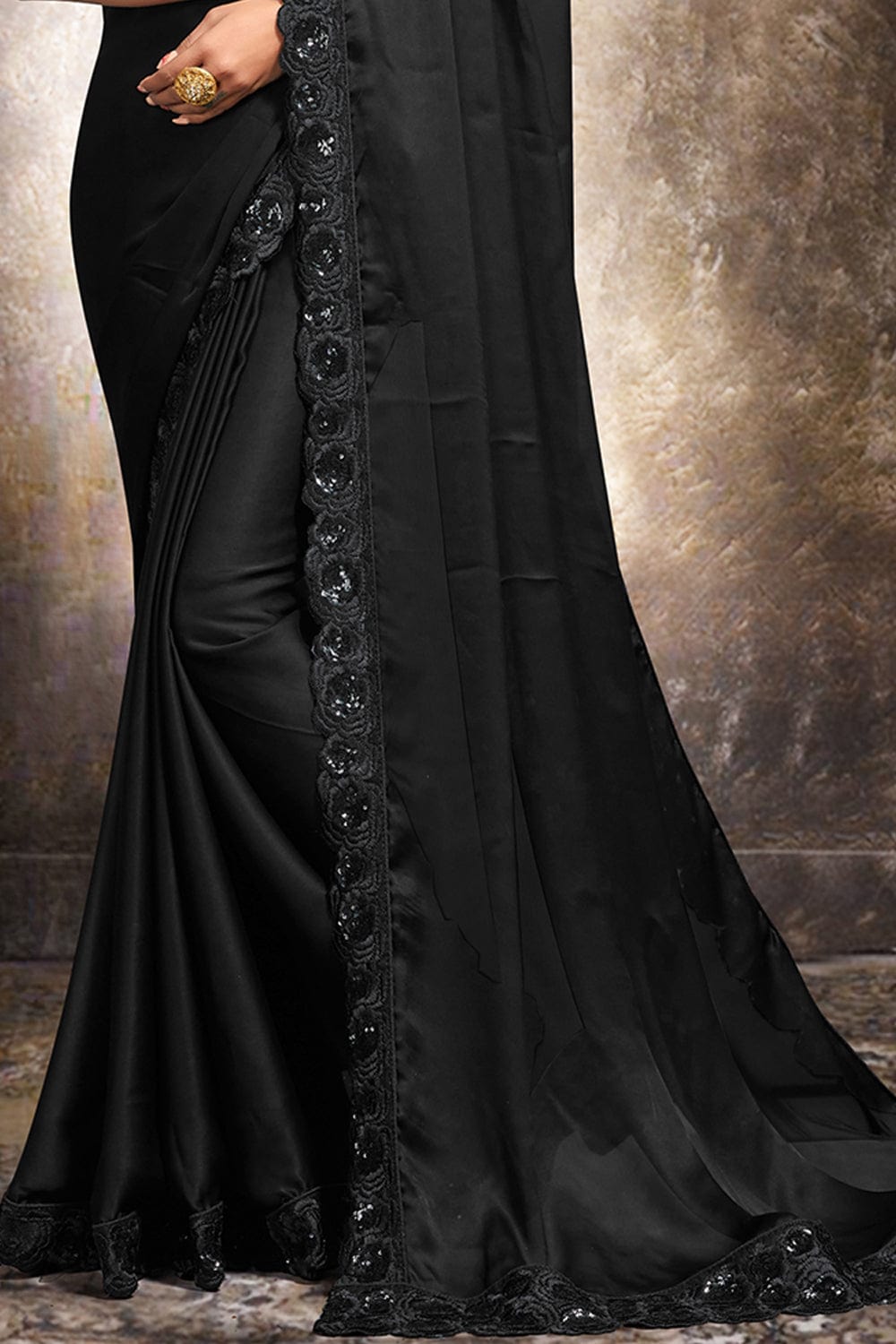 Buy Vijodhya Solid/Plain, Embroidered Bollywood Georgette Black Sarees  Online @ Best Price In India | Flipkart.com