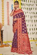 Wine And Red Banarasi Saree