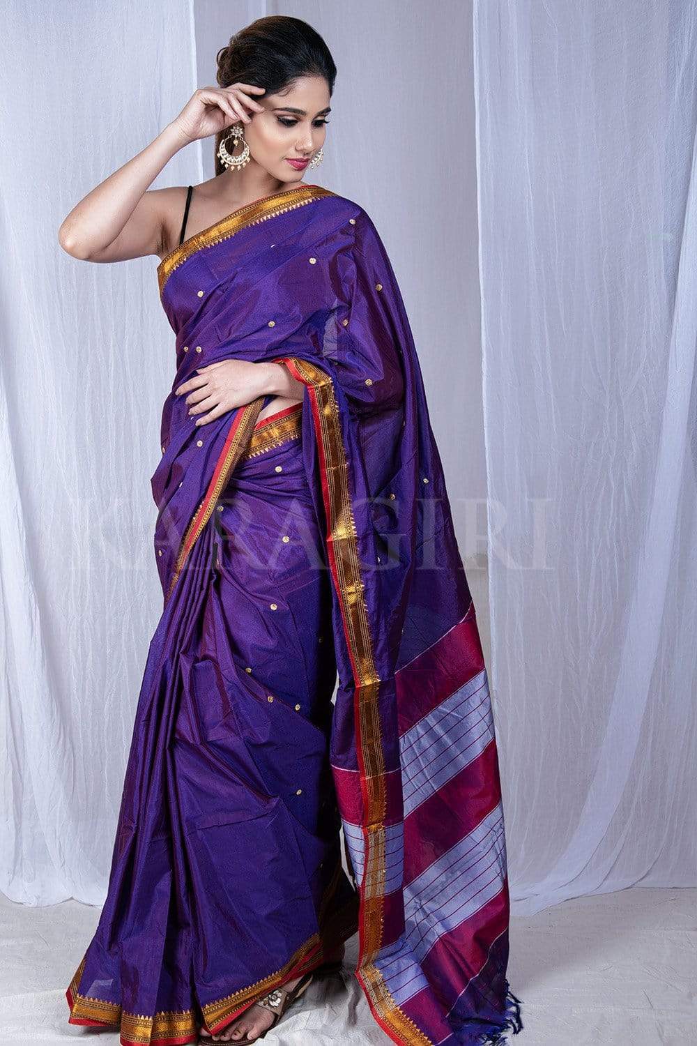 ILKAL SILK BY COTTON TWO TONE KASUTI WORK SAREE - Silkal.in