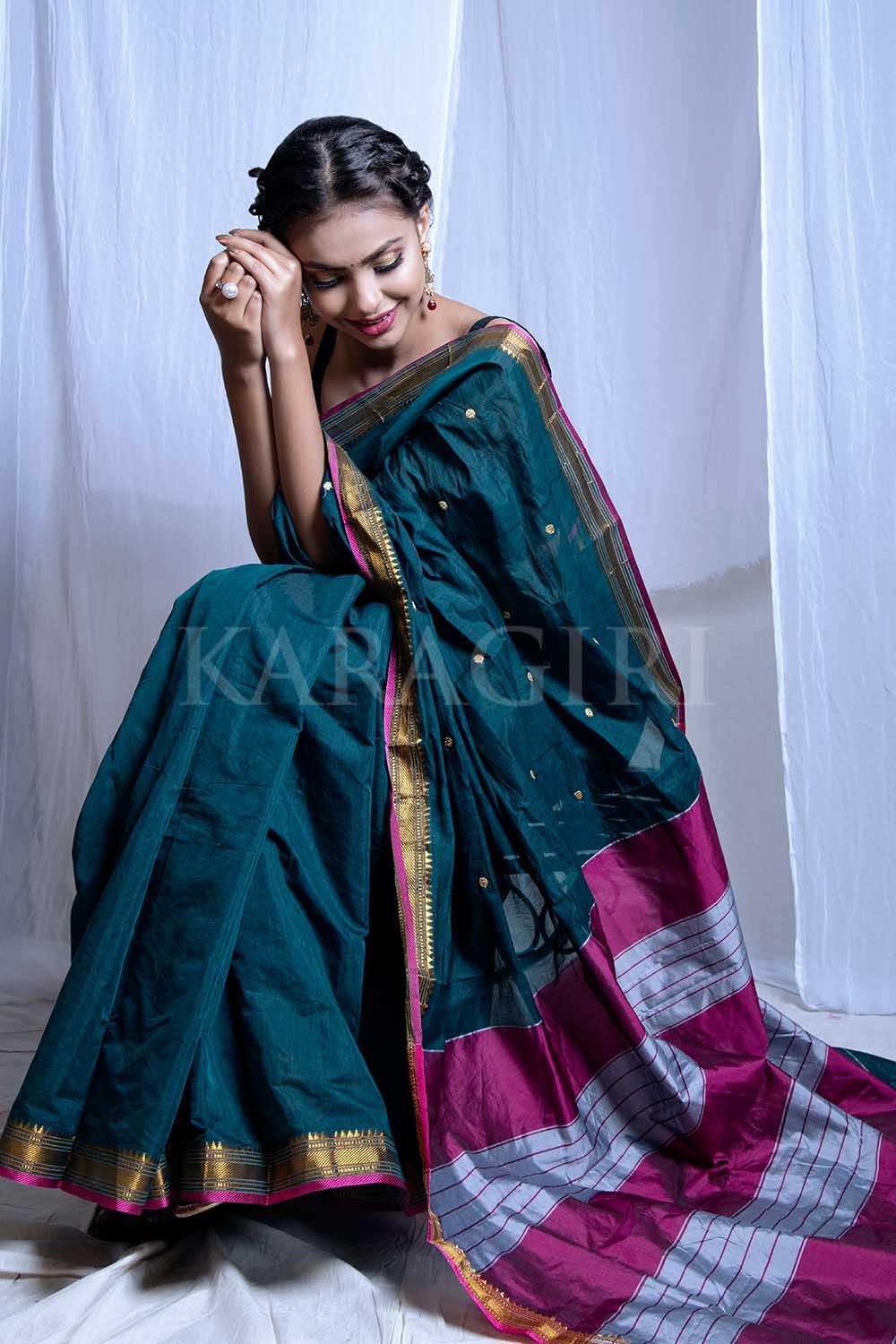 Casual Wear Printed Blue Ilkal Cotton Sarees, With Blouse, 6.3 m at Rs 550  in Birnagar