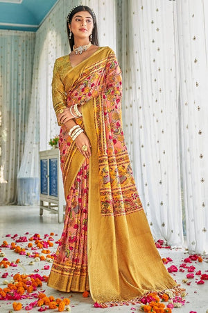 Peach Kalamkari Saree