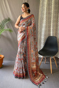 grey kalamkari saree