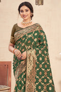 Bottle Green Cotton Saree