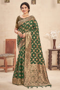 Bottle Green Cotton Saree