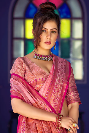 Flamingo Pink Banarasi Saree