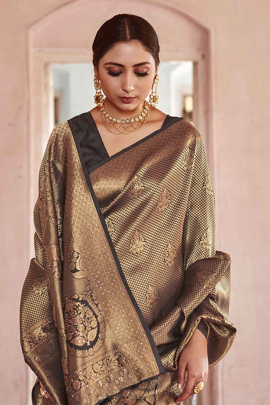 White Gold Handloom Weave Kanjivaram Silk Saree – Ethnos