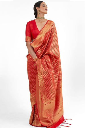 Brick Red Kanjivaram Saree