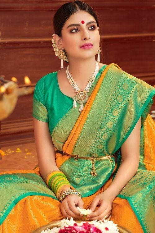 Buy the amazing Olive Golden Kanjivaram Saree-KARAGIRI | DEEPOTSAV SALE –  Karagiri