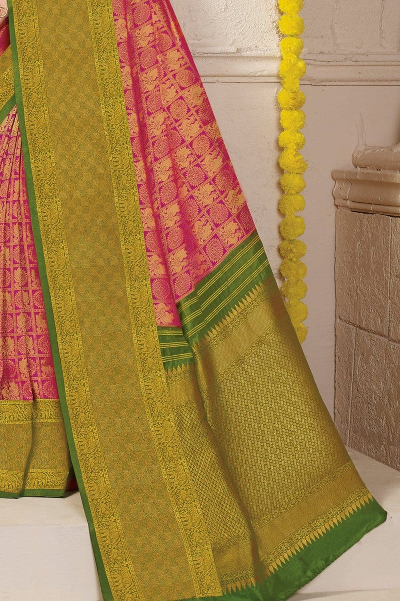 Buy Deep Pink Zari Woven Kanjivaram Saree Online Karagiri – Karagiri