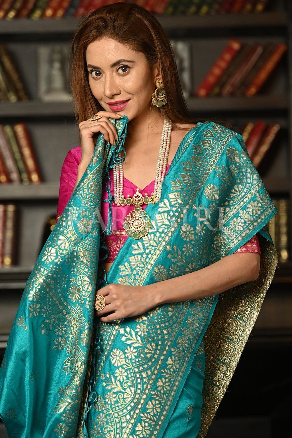 Asisa Dark Sky blue Linen Saree With Blouse