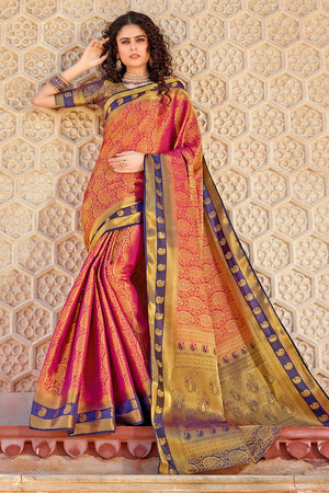 Fiery Rose Kanjivaram Saree