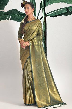 Forest Green Kanjivaram Saree