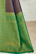 Kanjivaram Saree Indigo Zari Woven Handcrafted Kanjivaram Saree saree online
