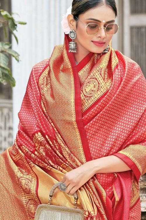 Buy the magnificent Ruby Pink Kanjivaram Saree online-KARAGIRI – Karagiri