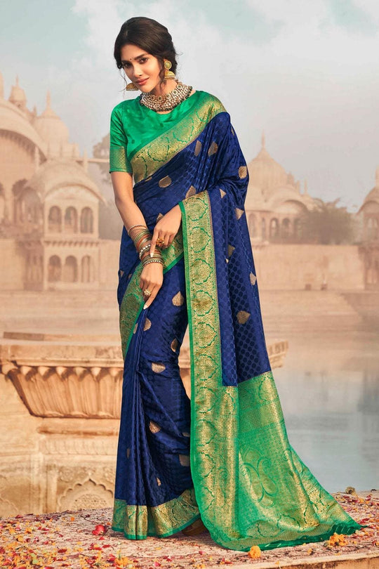 Buy Persian Blue Kanjivaram Saree With Intricate Weave