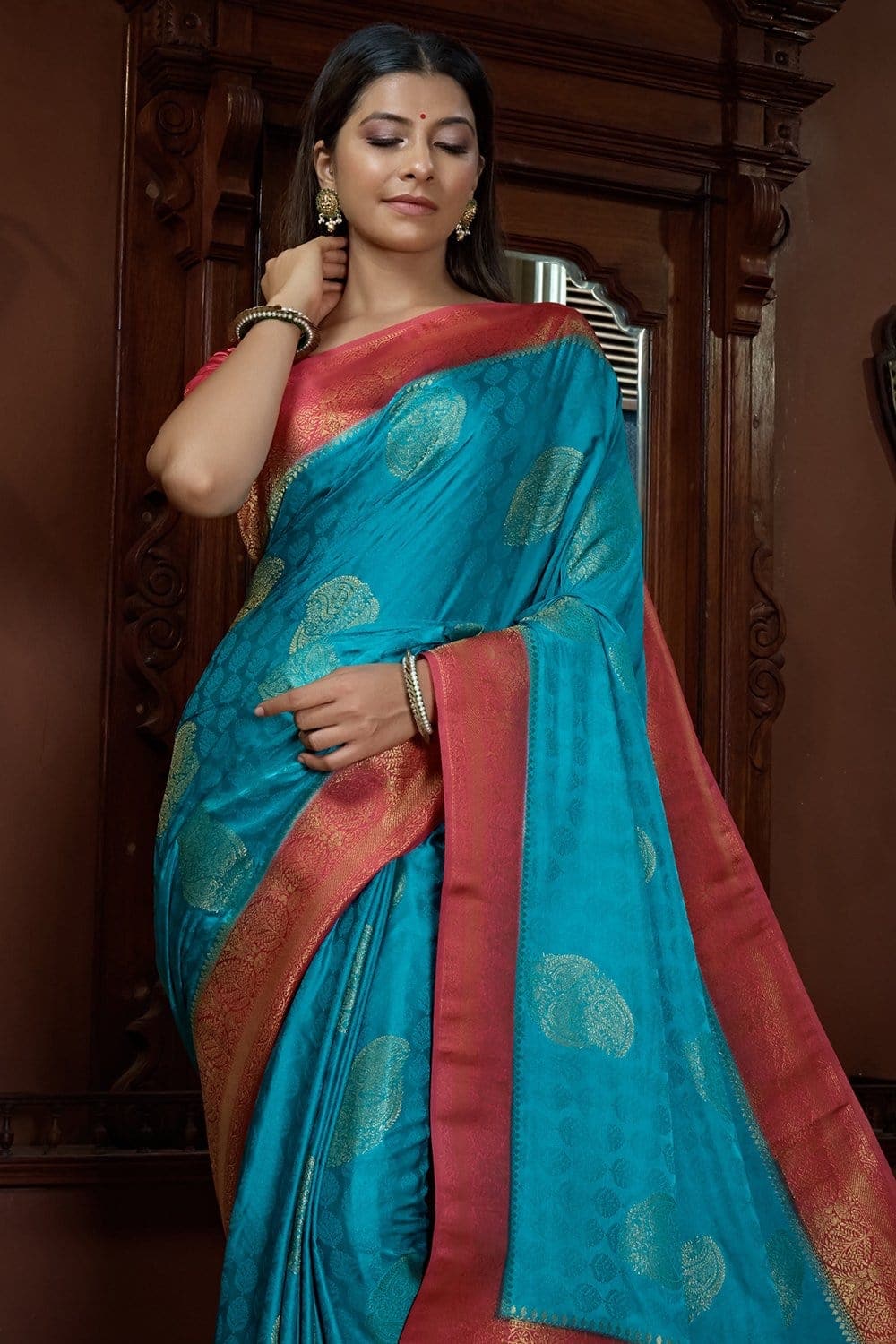 Buy Olympic Blue Kanjivaram Saree online-Karagiri