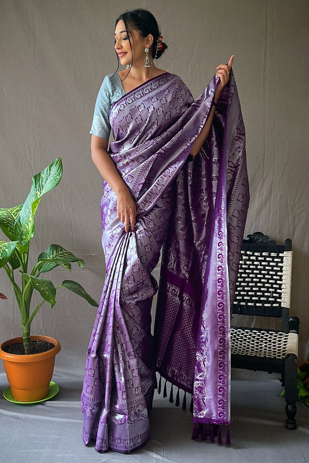 Buy Lilac Purple Kanjivarm Saree online-Karagiri