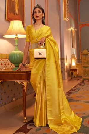 Buy PARAMPARA CREATION Woven Kanjivaram Pure Silk Yellow Sarees Online @  Best Price In India | Flipkart.com