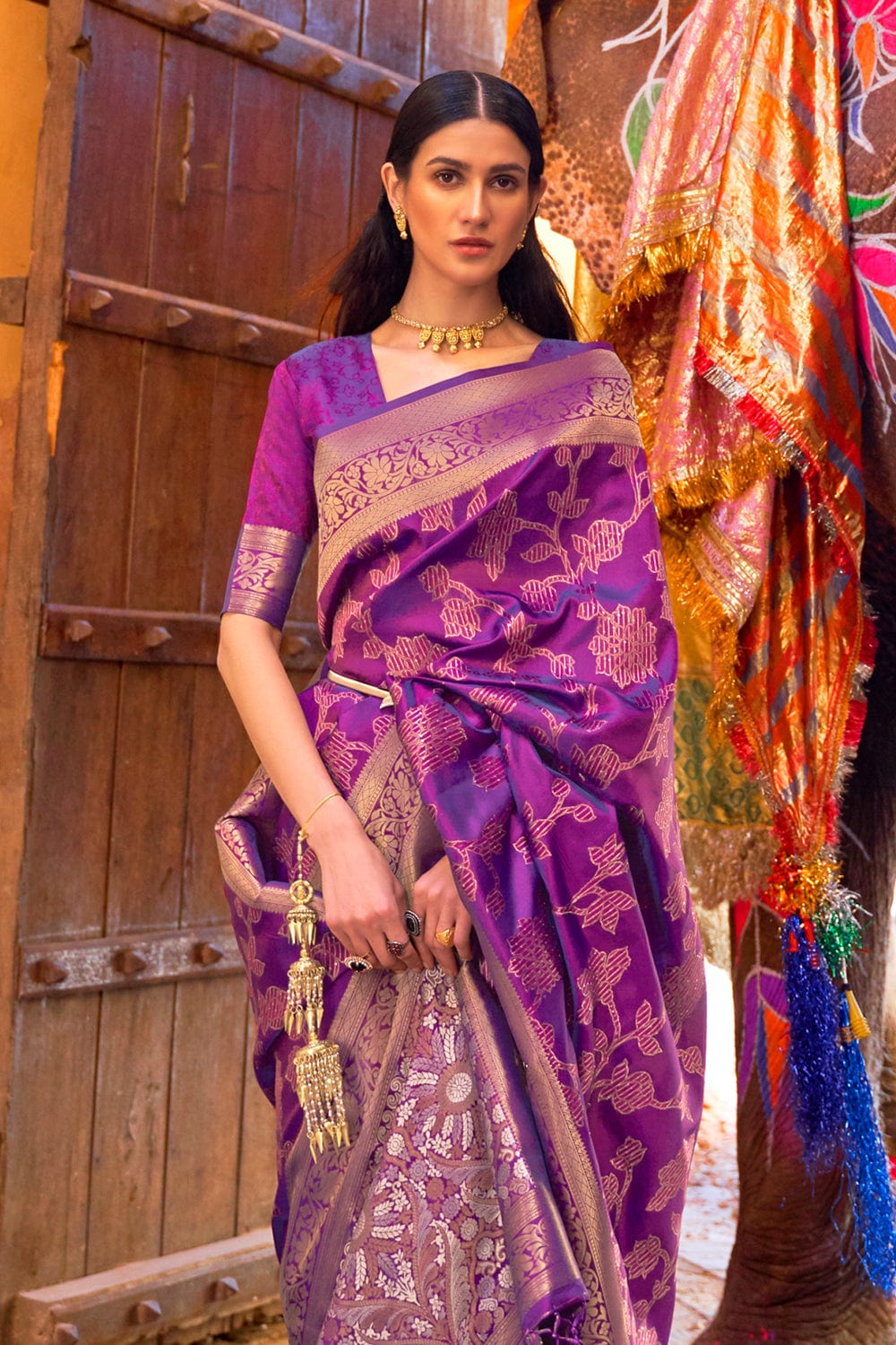 Buy Purple Kanjivaram Saree online-Karagiri