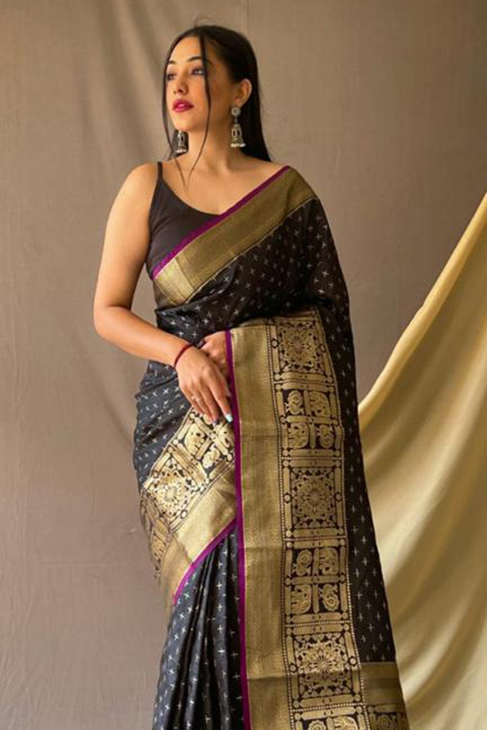 Buy Straight Cut Black Silk Sarees Online for Women in USA