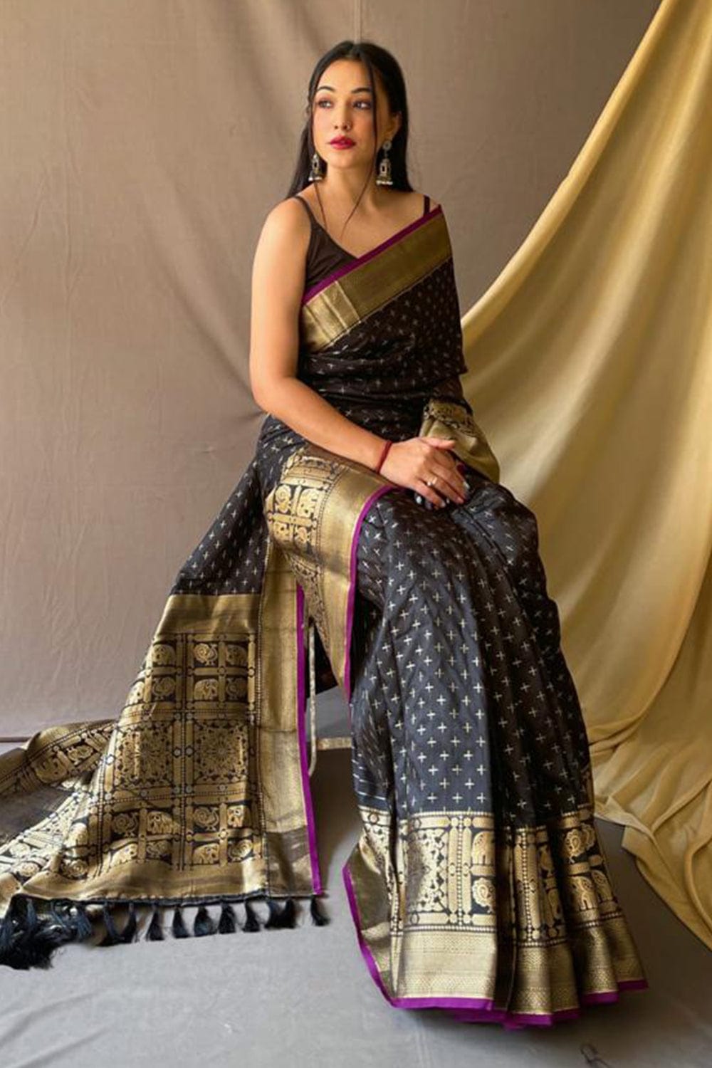 Black Kanjivaram Silk Saree | Avishya.com