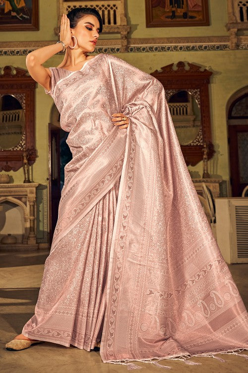 Woven Art Silk Saree in Baby Pink : SPTA12221