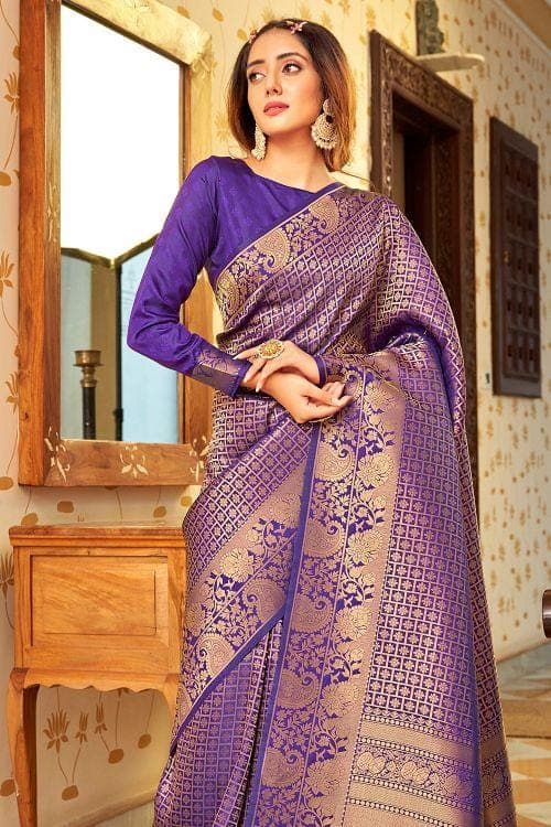 Buy Sara By Me Purple Plain Georgette Lace Saree With Golden Blouse at  Amazon.in