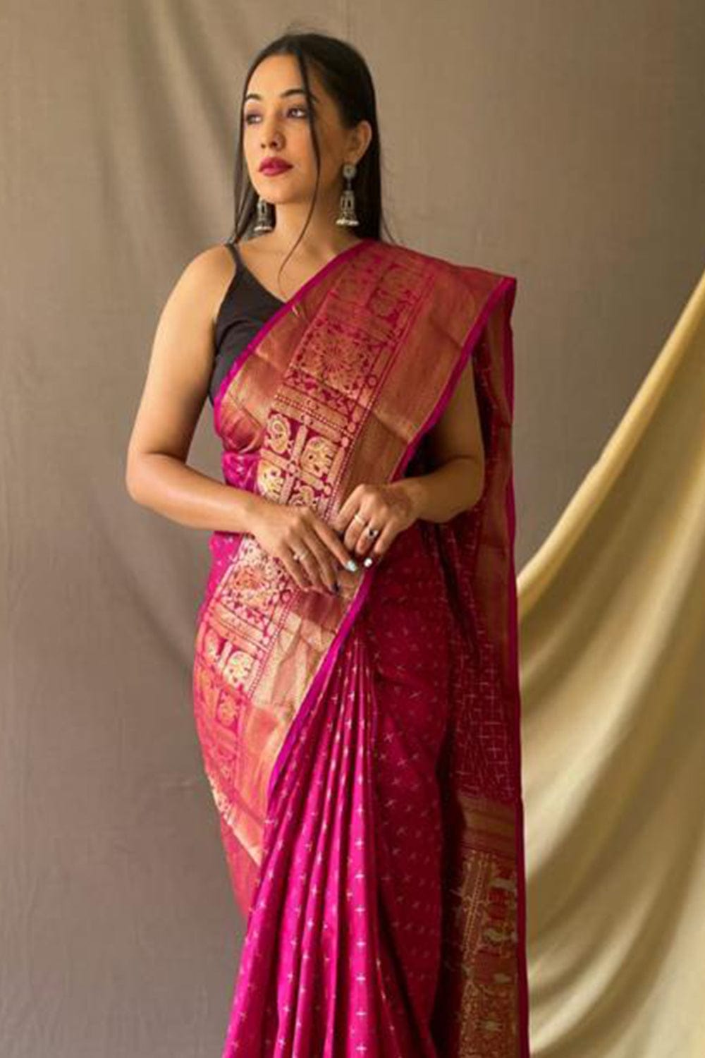 Ruby Pink & Black Designer Embroidered Silk Party Wear Saree | Party wear  sarees, Off white fashion, Party wear