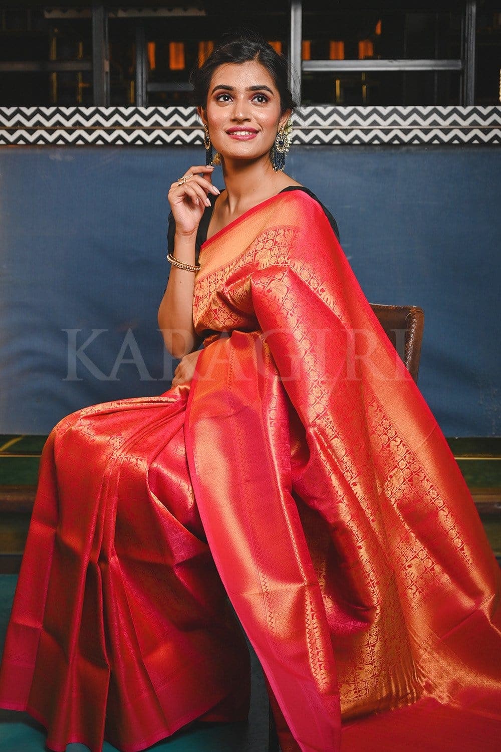 Buy Candy Red Kanjivaram Saree online-Karagiri