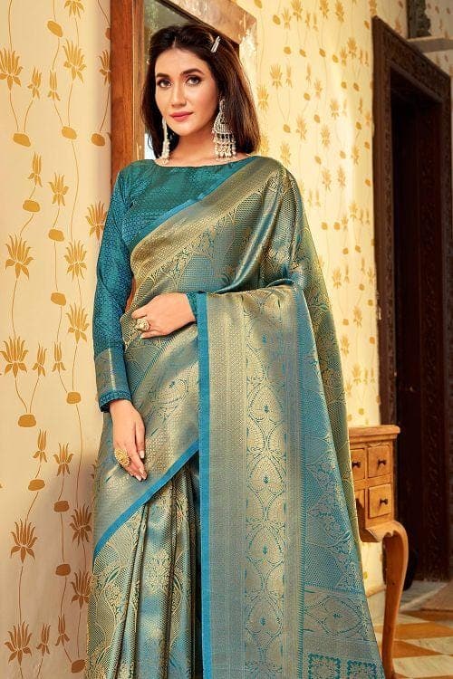 KARAGIRI Womens South Silk Green Saree With Blouse Piece : Amazon.in:  Fashion