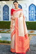 Kanjivaram Saree White Handcrafted Kanjivaram Saree saree online