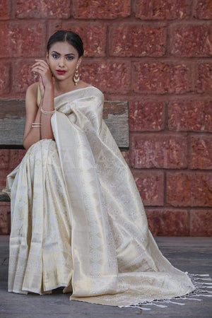 Marjanda Silk Saree With Grey Fancy Blouse – Faash Wear