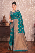 Ocean Blue Cotton Silk Saree