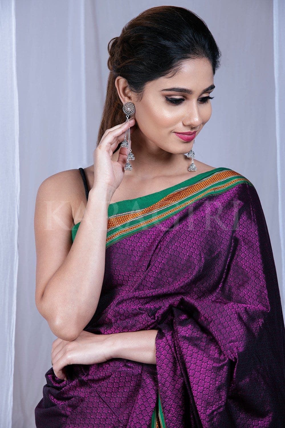 Breathtaking Purple Embroidered Net Celebrity Saree– Inddus.in