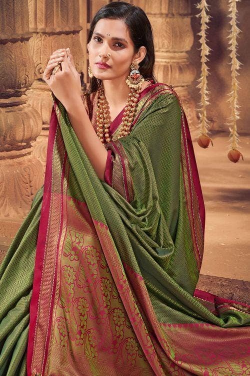 Green Heavy Border Embroidered Saree 5202SR12