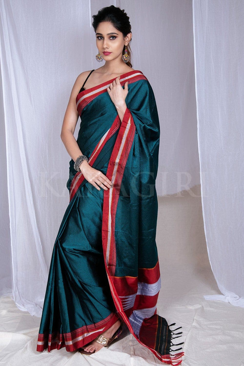 Traditional Irkal Butta Khan Saree Red With Purple : The Morani Fashion